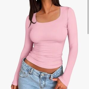 Pink square neck long sleeve top
